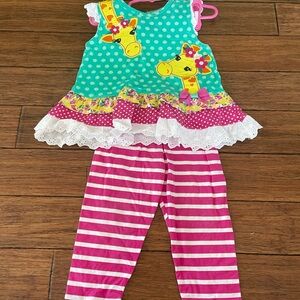 Kids Rare Editions 2pc Polka Dot Giraffe top and pant Set - Pink and Green